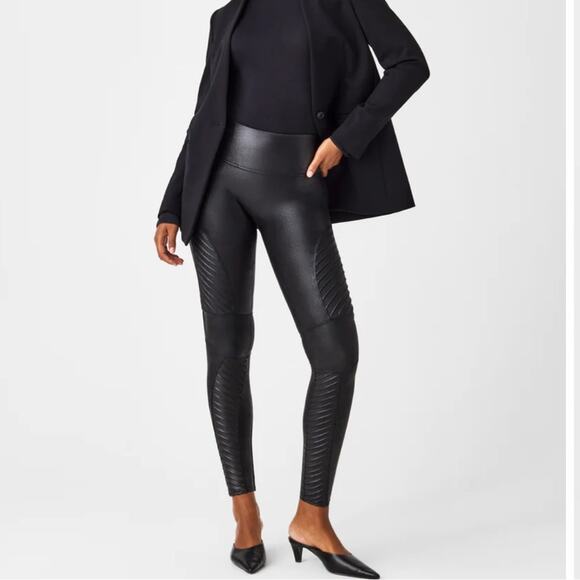 Spanx Faux Leather Moto Leggings Black Size L